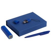 Наборы с ручками - Набор Bond: аккумулятор, флешка и ручка, синий - Набор Bond: аккумулятор, флешка и ручка, синий