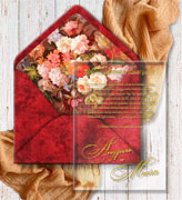 Приглашения с цветочным узором - 11302 - Прозрачные премиум приглашения на свадьбу с бархатным конвертом